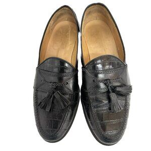 JOHNSTON MURPHY MENS SHOES 9.5 M CELLINI  ITALIAN MADE BLACK CROC